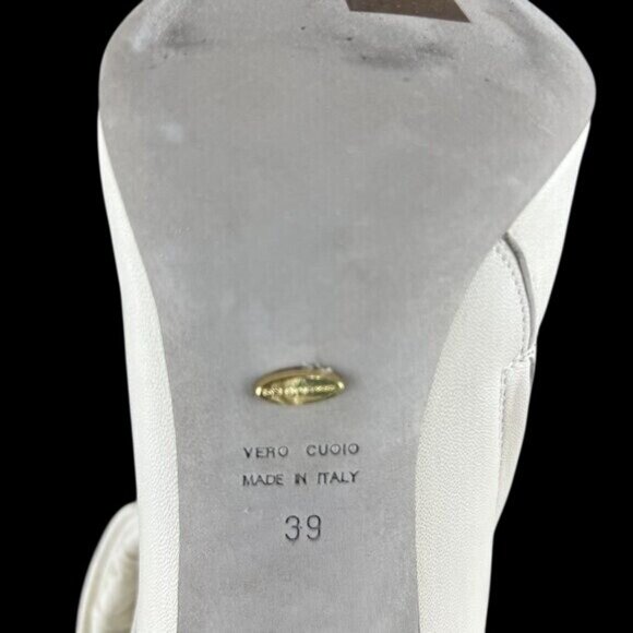 Sergio Rossi 9 Booties Leather Ruffle Luxury Cream High Heel Fairy Core Designer - Picture 9 of 16